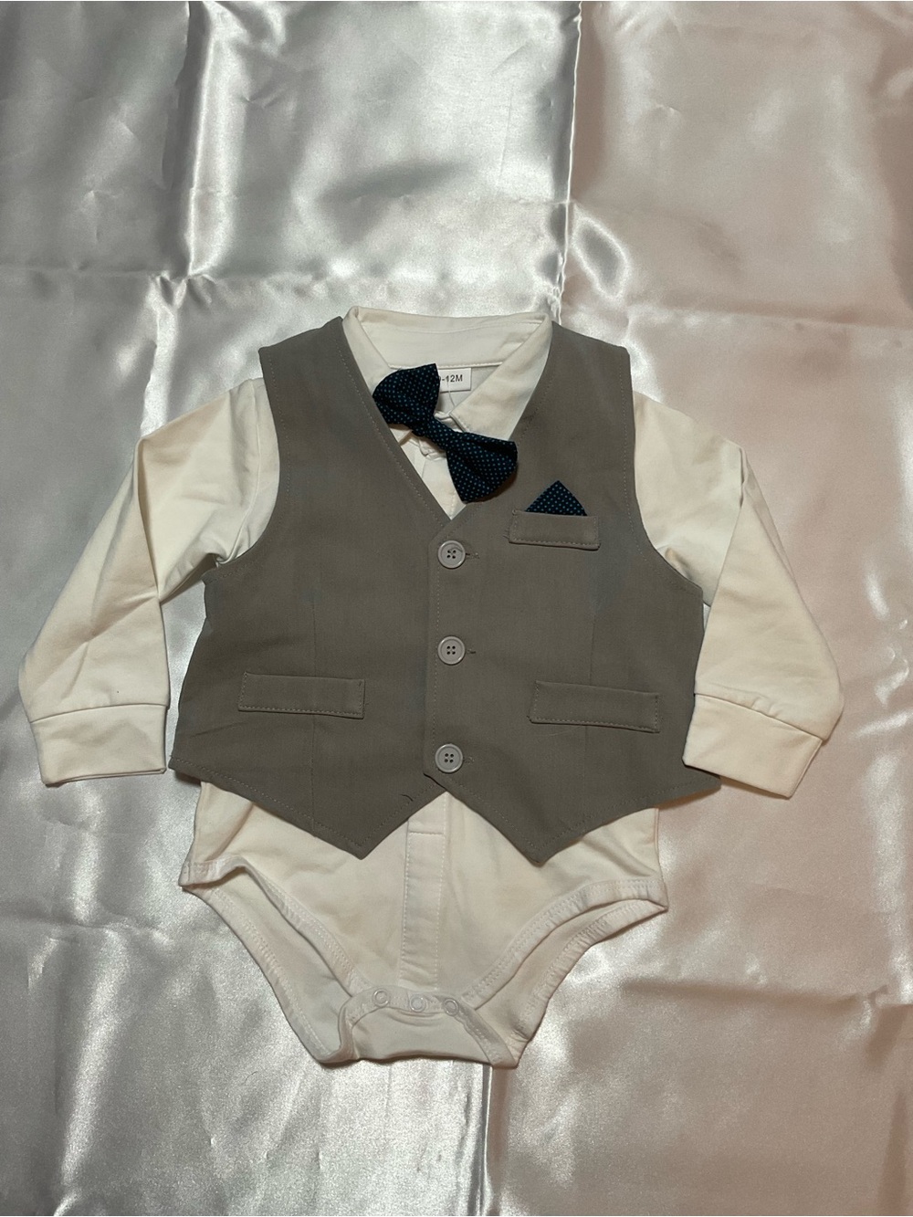 Infant Formal Vest Bodysuit with Bow Tie - Gray and White